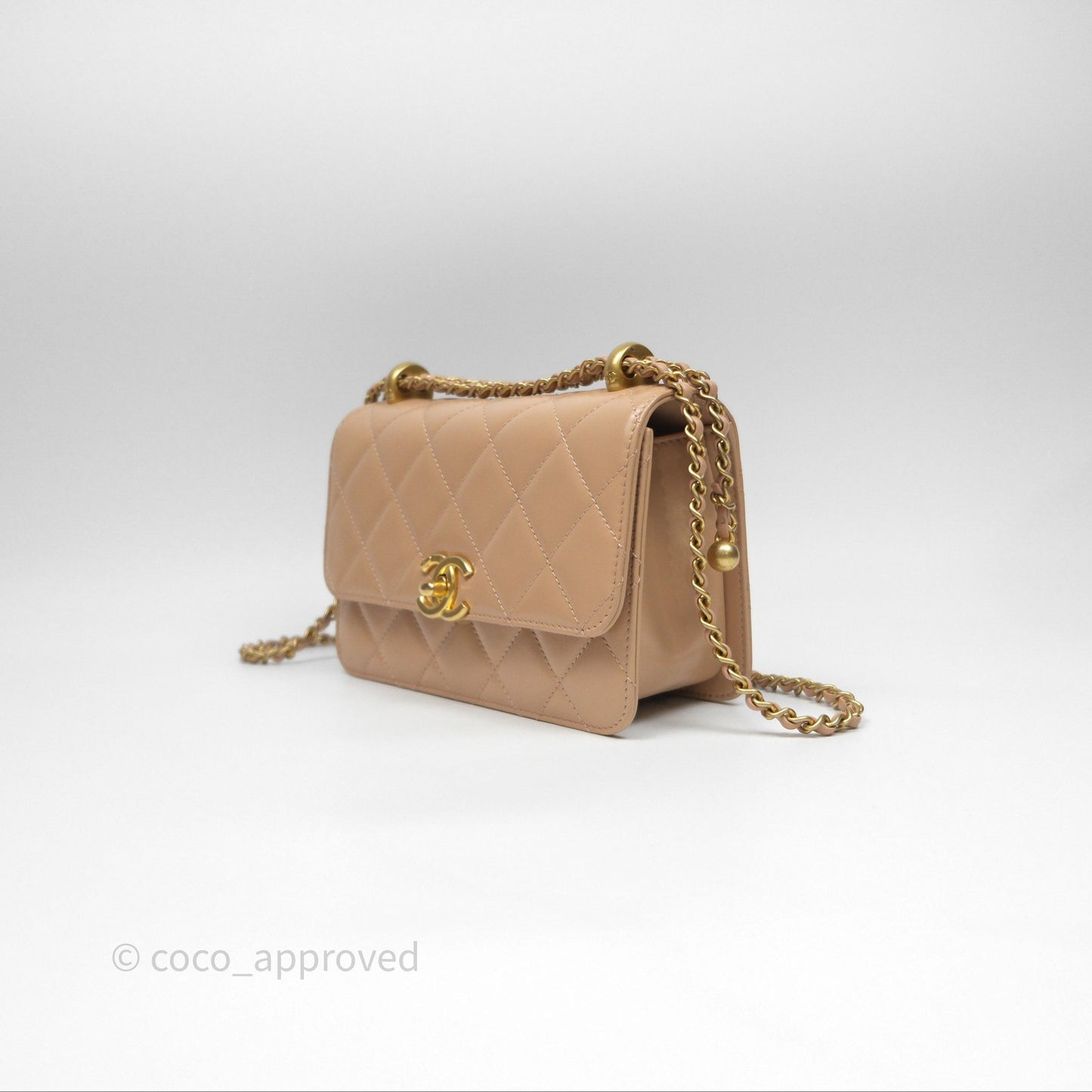 Chanel Quilted Mini Perfect Fit Adjustable Beige Calfskin Gold Hardware
