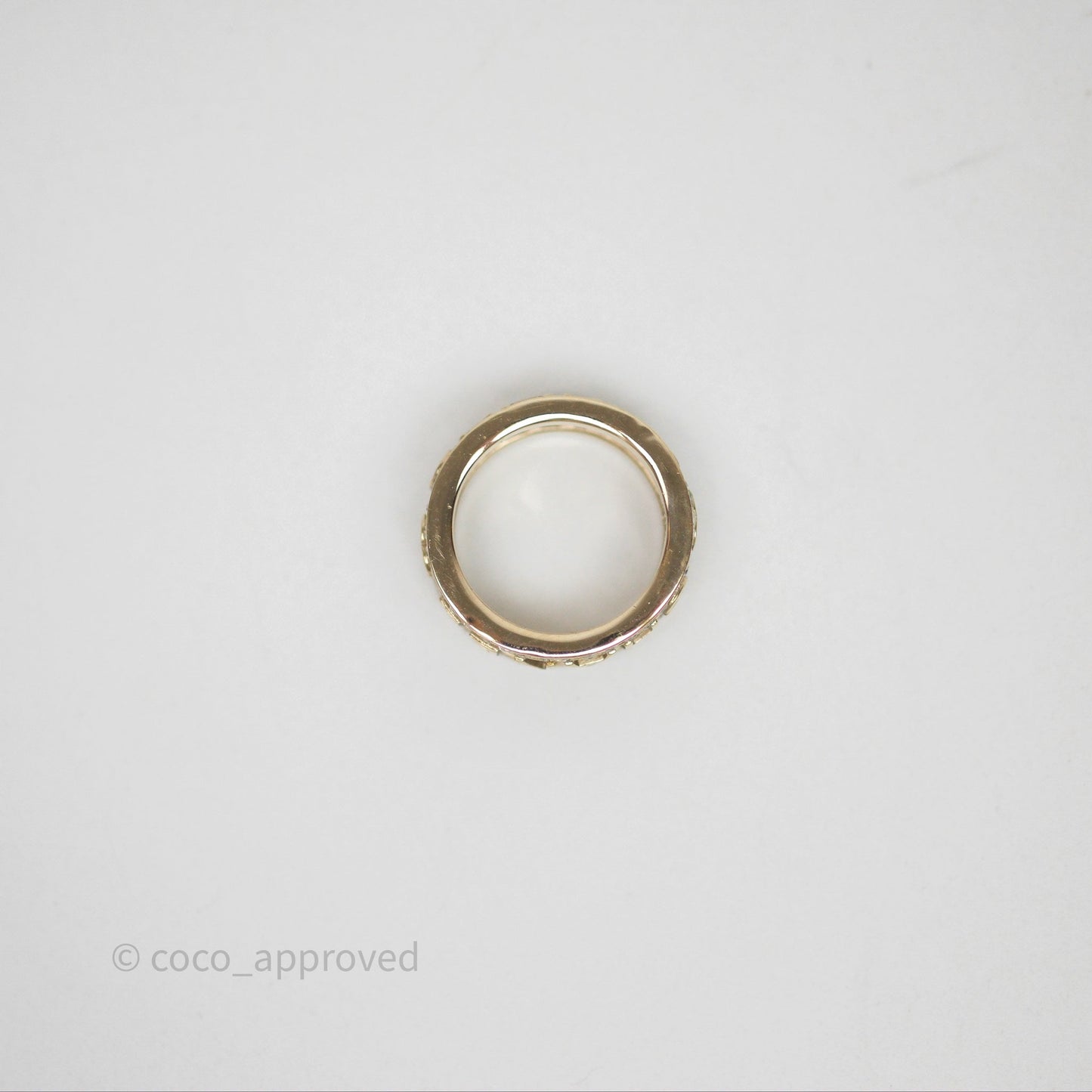 Chanel Crystal Logo Ring Gold Tone 20B