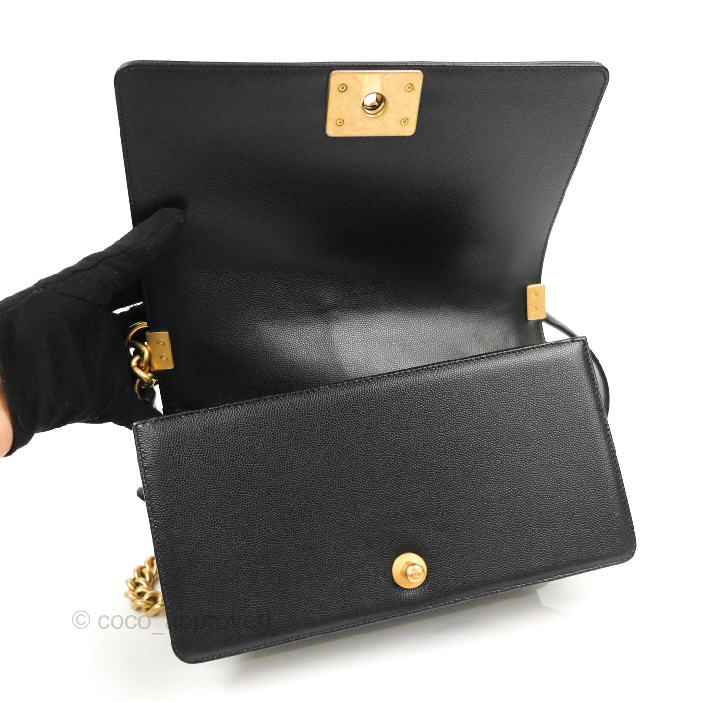 Chanel Quilted Medium Boy Black Caviar Aged Gold Hardware
