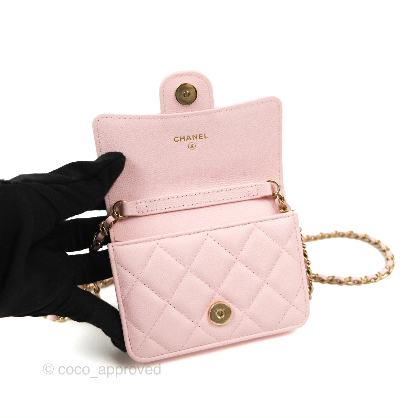 Chanel Mini Wallet With Chain Light Pink Caviar Gold Hardware