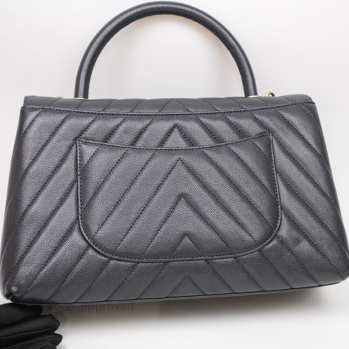 Chanel Medium Coco Handle Chevron Grey Bag Gold Hardware