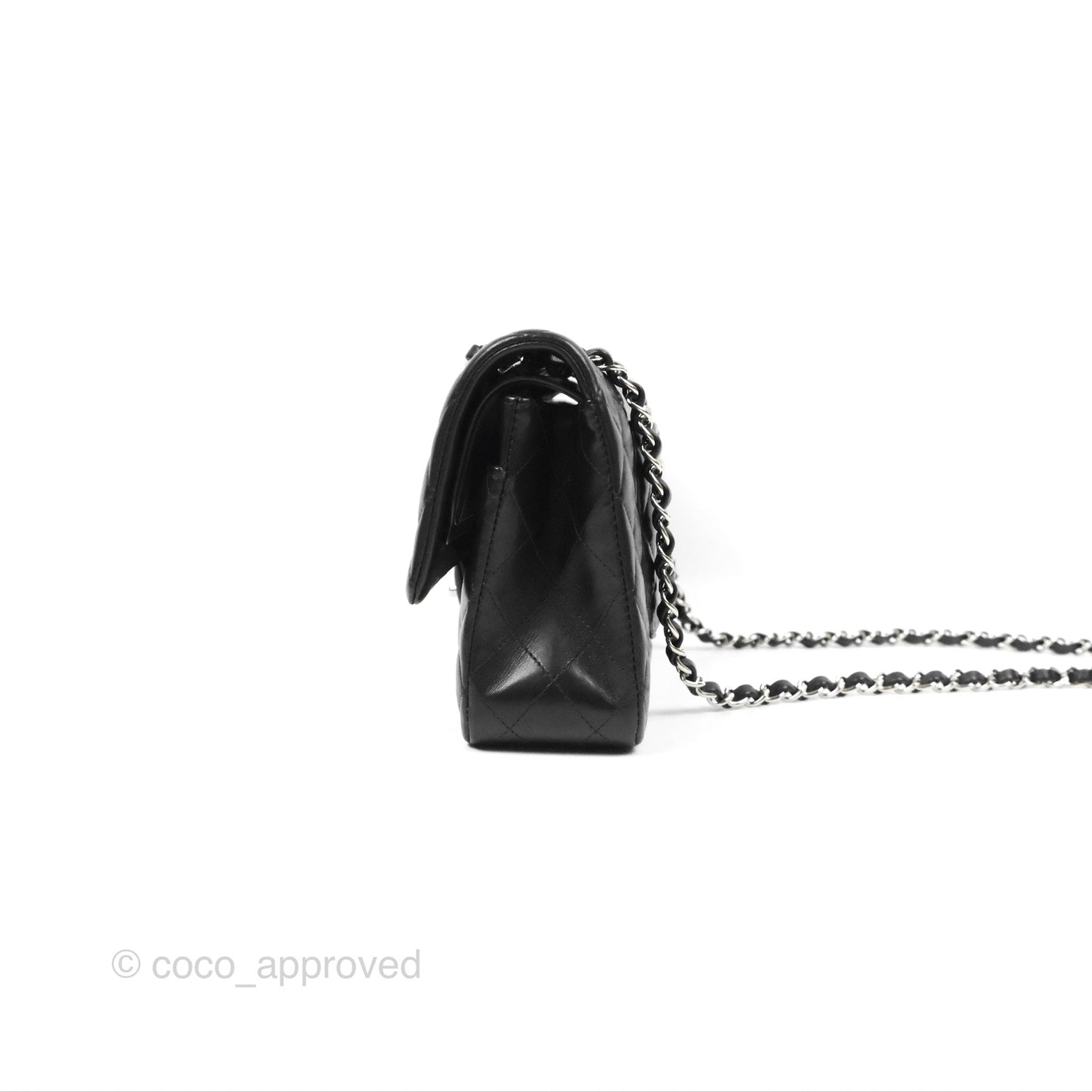 Chanel Classic M/L Medium Flap Quilted Black Lambskin Silver Hardware