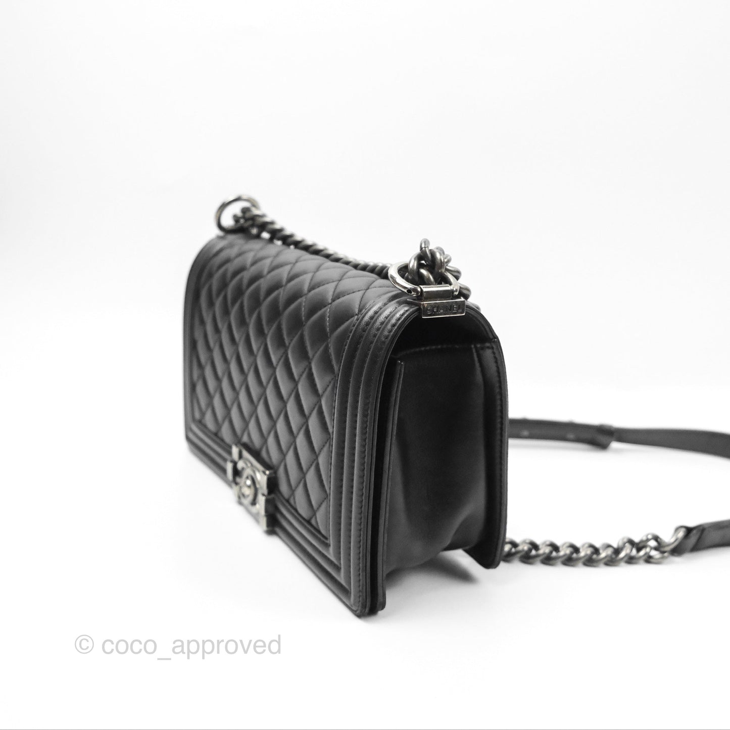 Chanel Quilted Medium Boy Black Calfskin Ruthenium Hardware