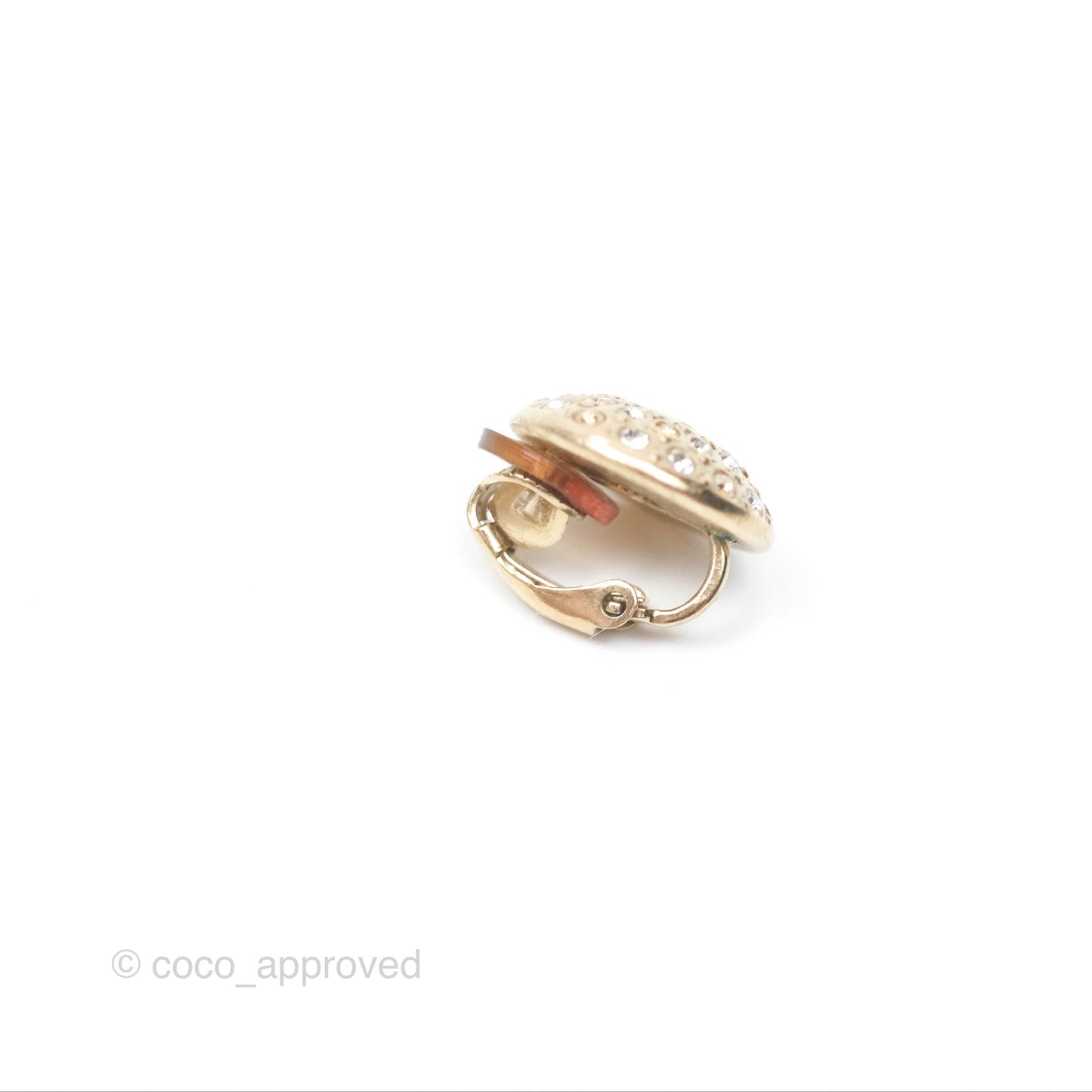 Chanel CC Crystal Round Ear Clips Gold Tone 16B