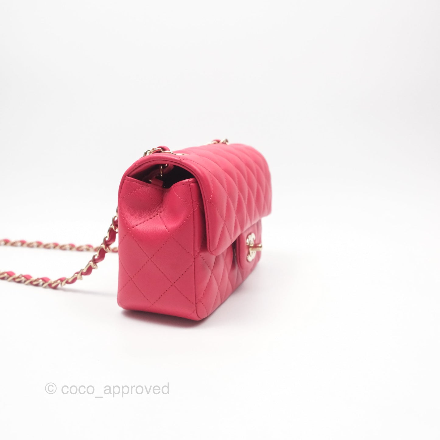 Chanel Quilted Mini Rectangular Flap Berry Red Lambskin Gold Hardware
