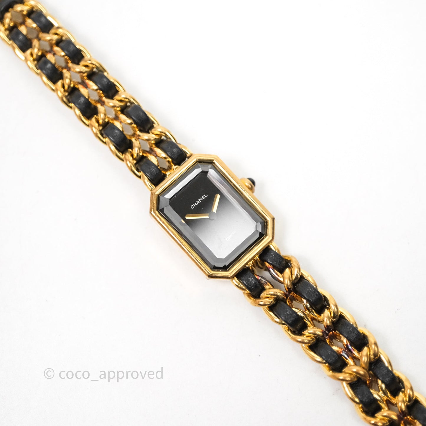 Chanel Vintage Première Watch Black Leather Gold Plated Size M