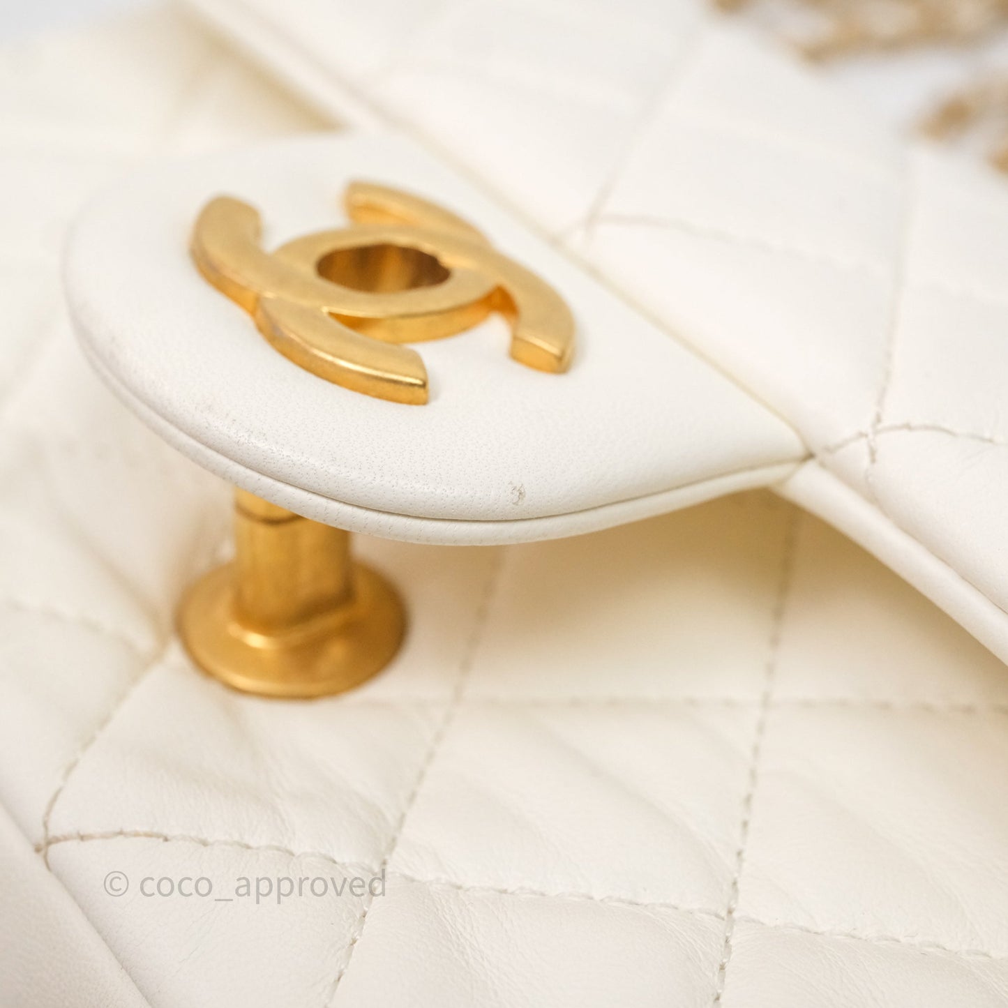Chanel Mini Rectangular Pearl Crush White Lambskin Aged Gold Hardware