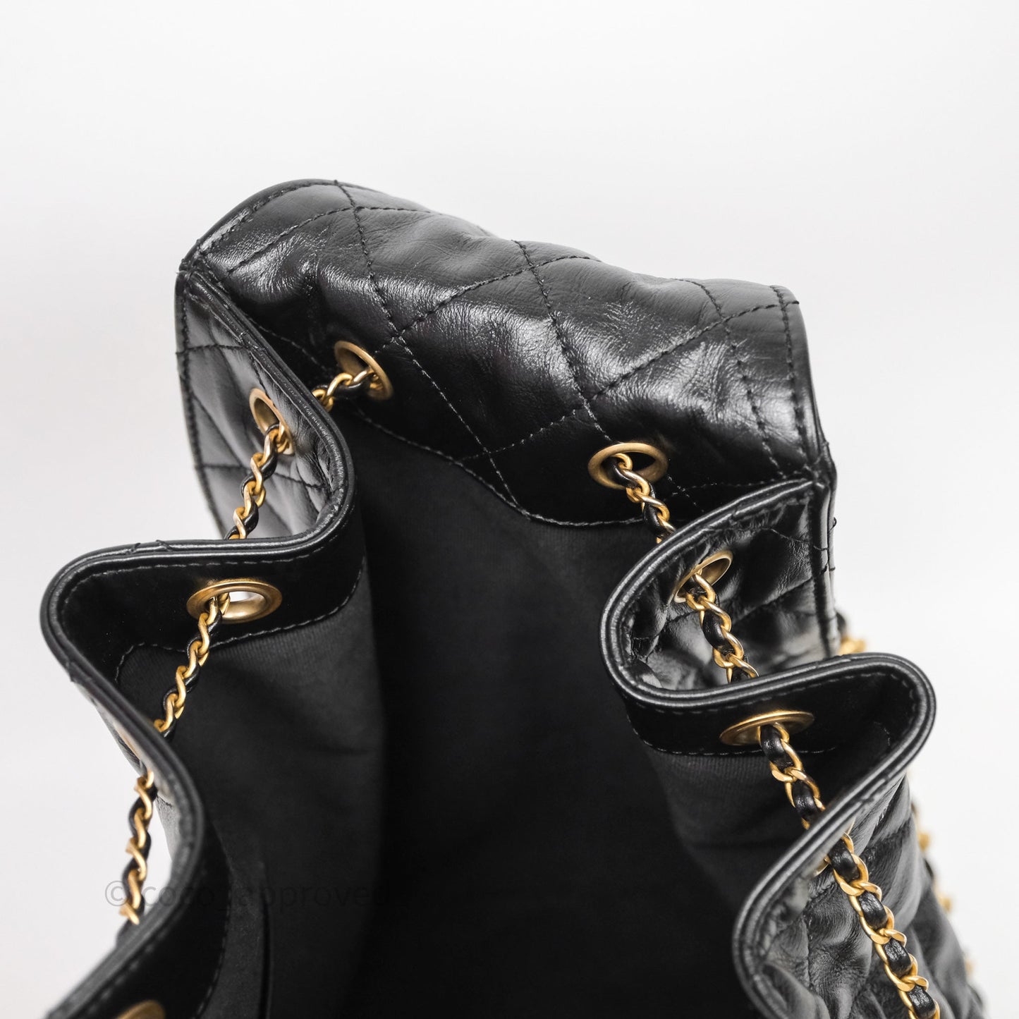 Chanel 25 Medium Black Crumpled Calfskin Aged Gold Hardware