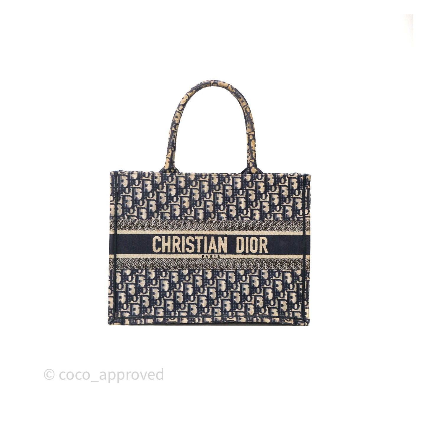Christian Dior Medium Blue (Old Small) Dior Oblique Embroidery Canvas Book Tote