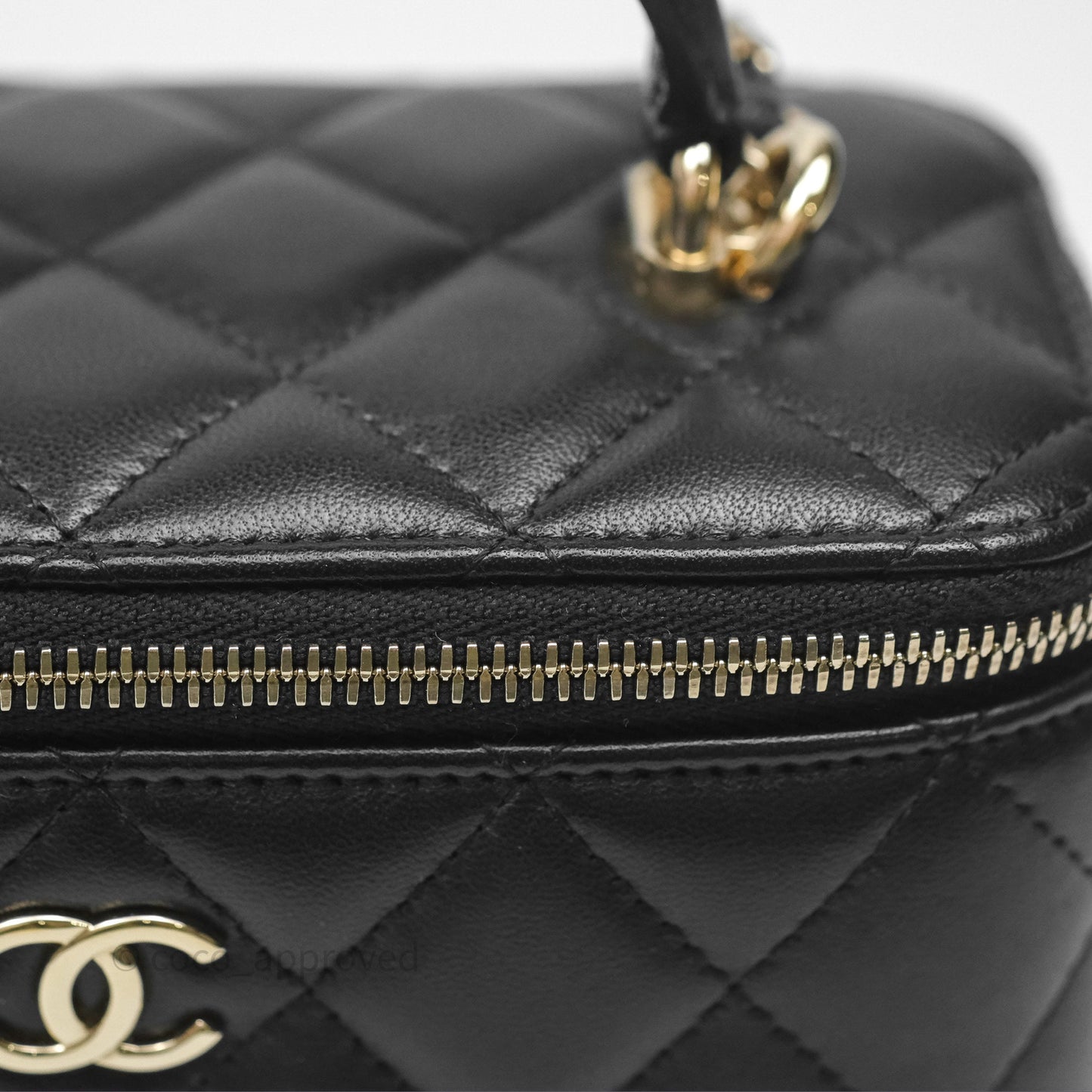 Chanel Classic Vanity Rectangular Top Handle With Chain Black Lambskin Gold Hardware