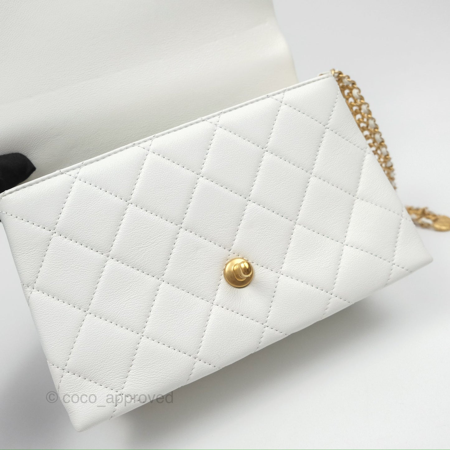 Chanel Adjustable Flap Bag White Calfskin Aged Gold Hardware