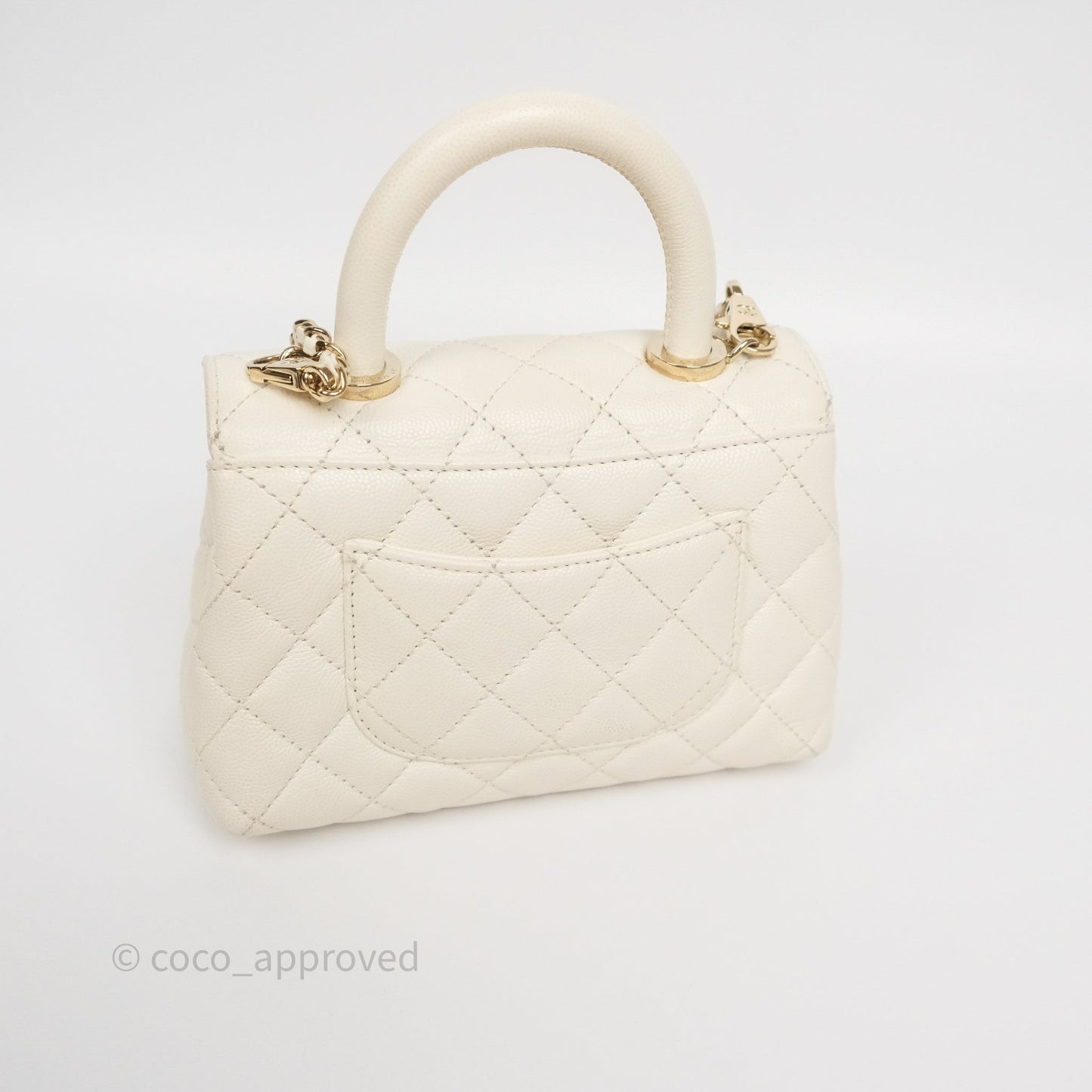 Chanel Mini Coco Handle Quilted Ivory White Caviar Gold Hardware
