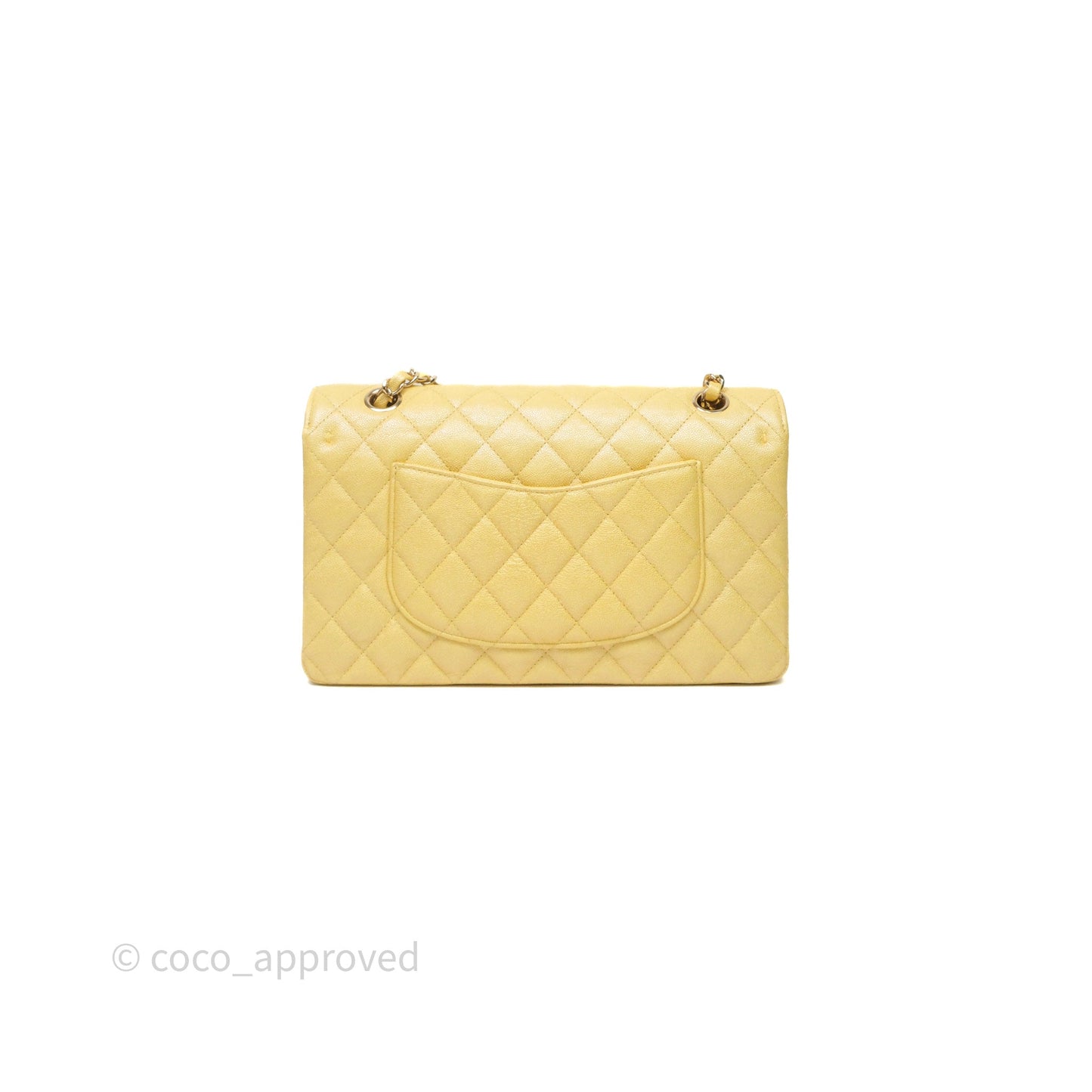Chanel Classic M/L Medium Flap Quilted Iridescent Yellow Caviar Gold Hardware
