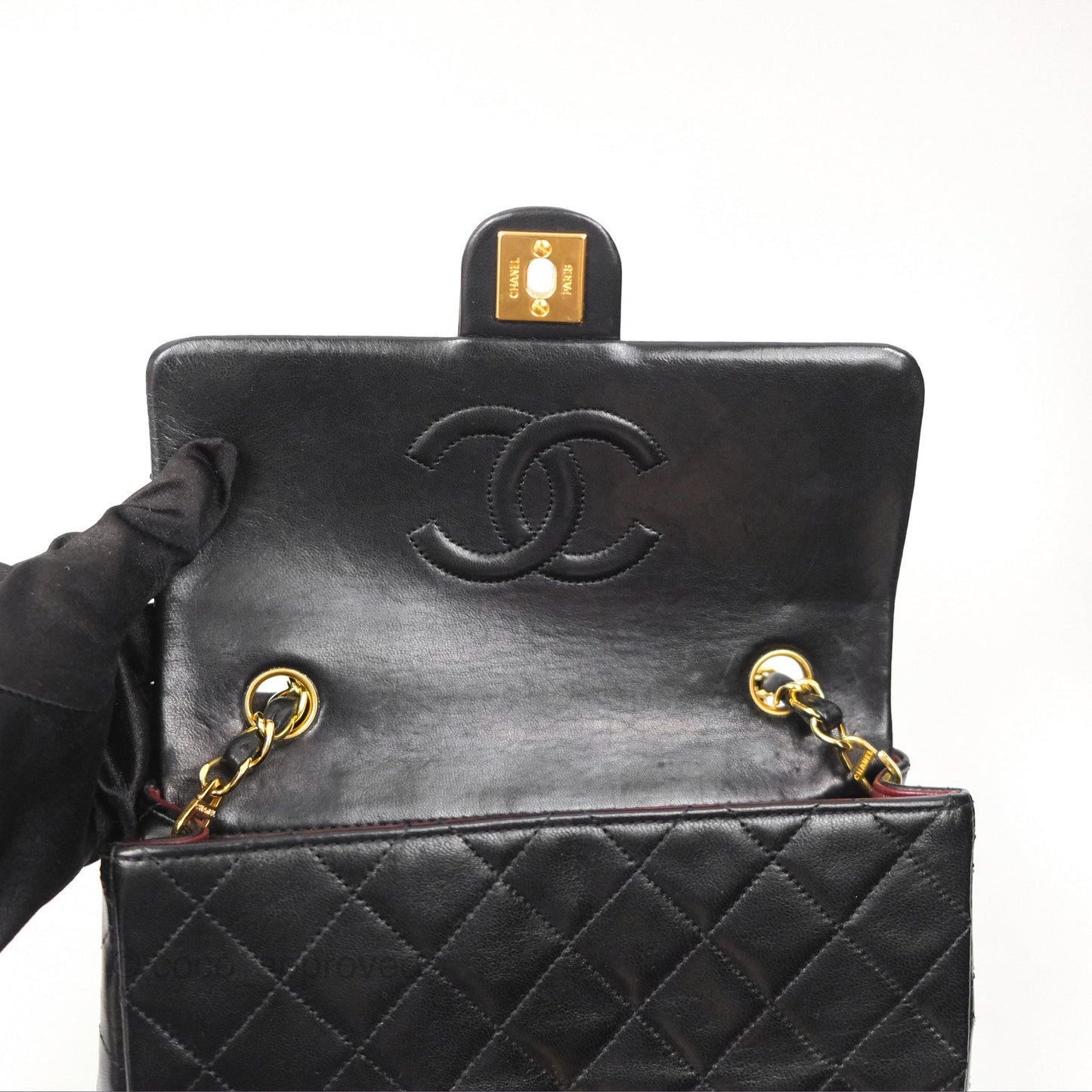 Chanel Vintage Square Flap Bag Black Lambskin 24K Gold Hardware