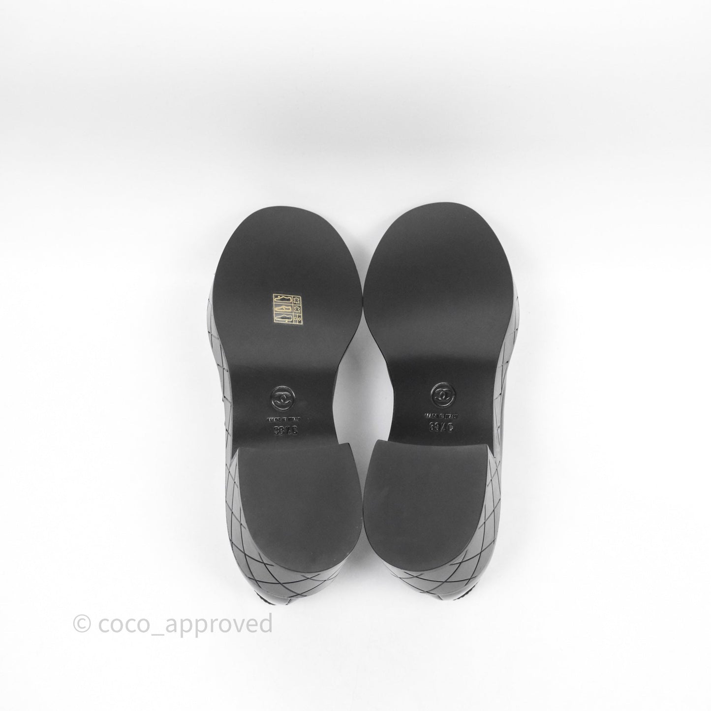 Chanel Shiny Calfskin So Black CC Mocassin Loafers Size 38.5