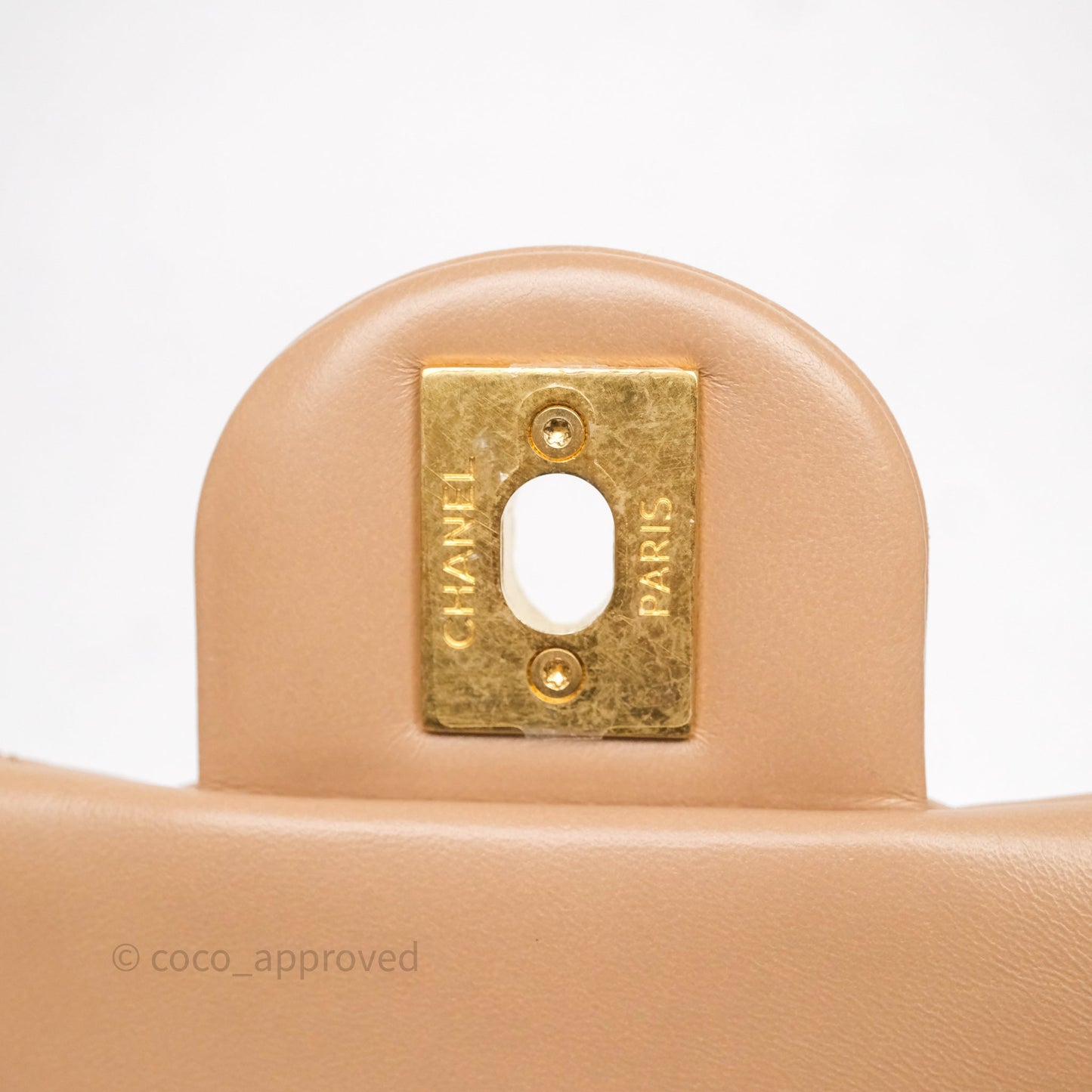 Chanel Medium All Slide Adjustable Chain Flap Bag Beige Lambskin Aged Gold Hardware
