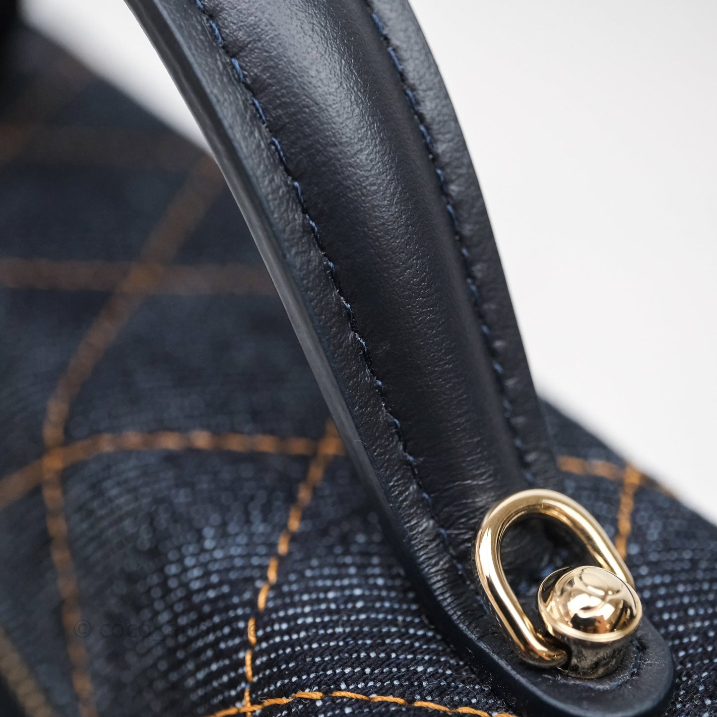 Chanel Top Handle Long Vanity with Chain Dark Blue Denim Gold Hardware