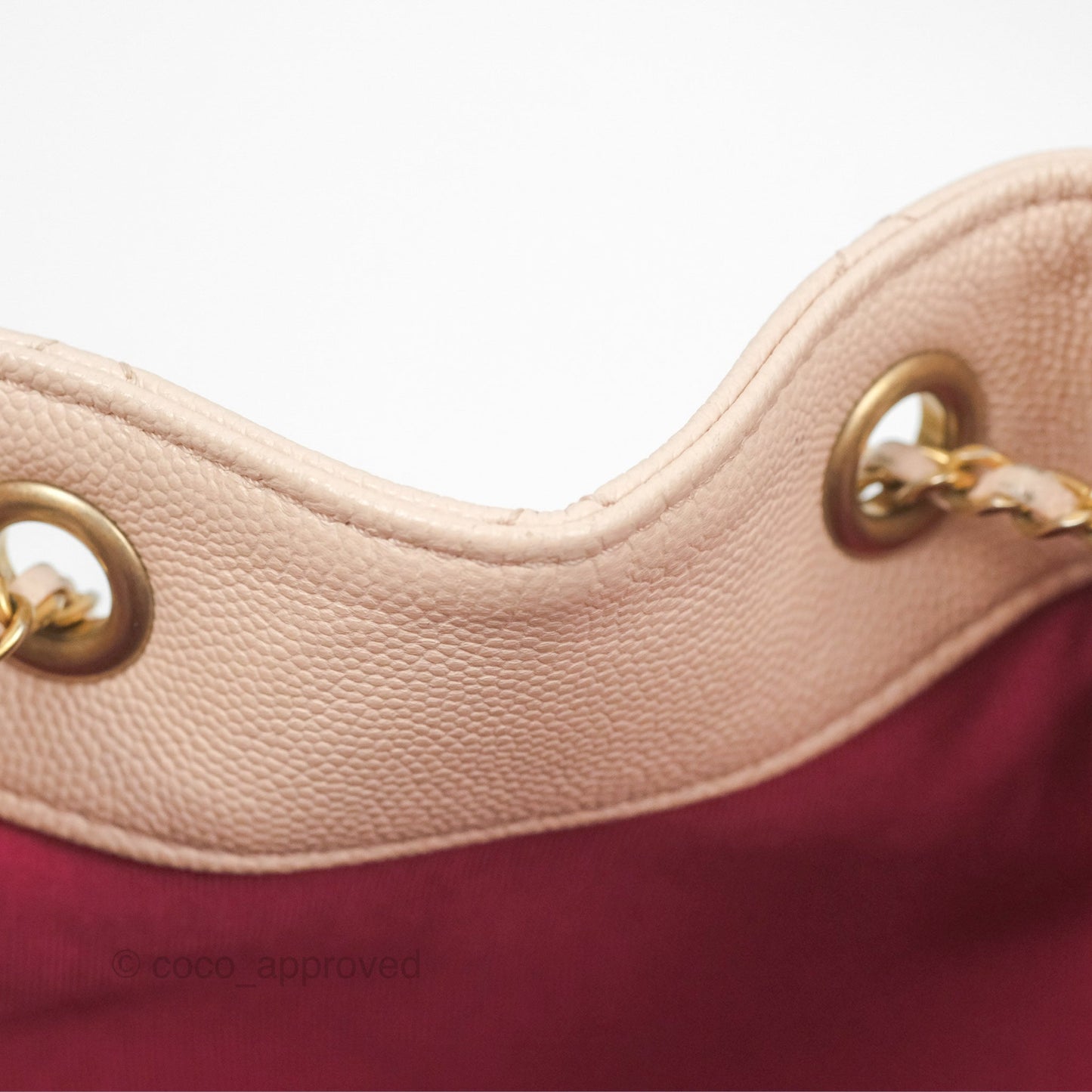 Chanel Quilted Top Handle Drawstring Bucket Bag Pink Caviar Aged Gold Hardware