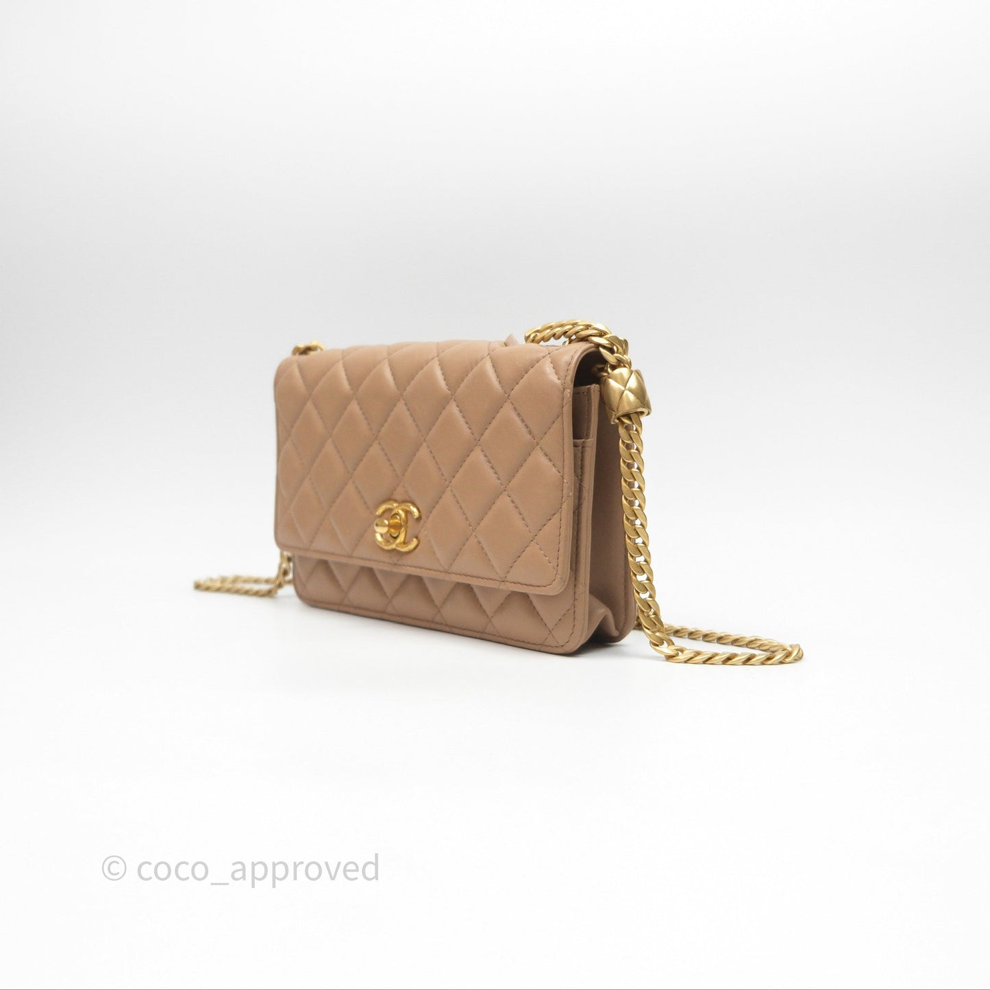Chanel All Slide Wallet on Chain WOC Adjustable Chain Quilted Beige Lambskin