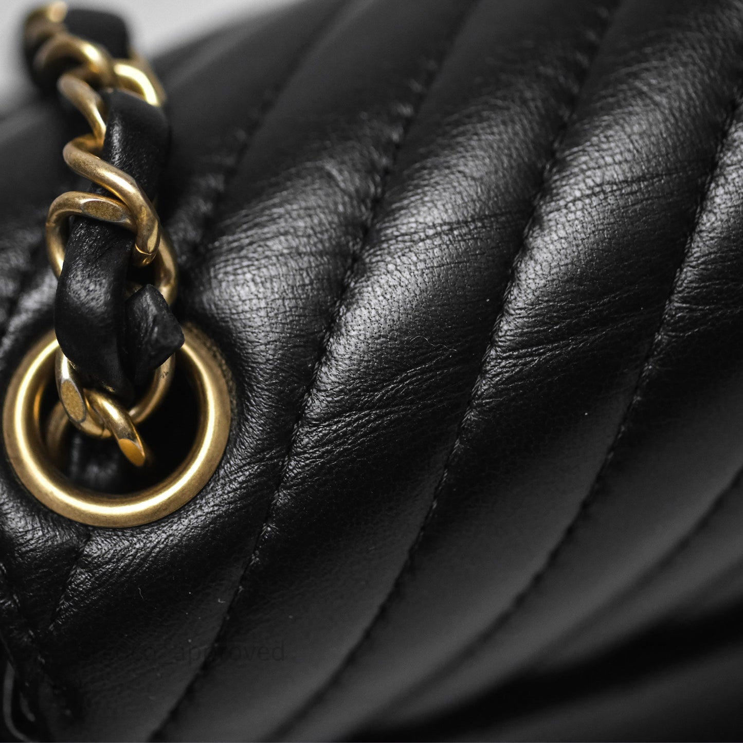 Chanel Mini Square Flap Chevron Black Lambskin Aged Gold Hardware