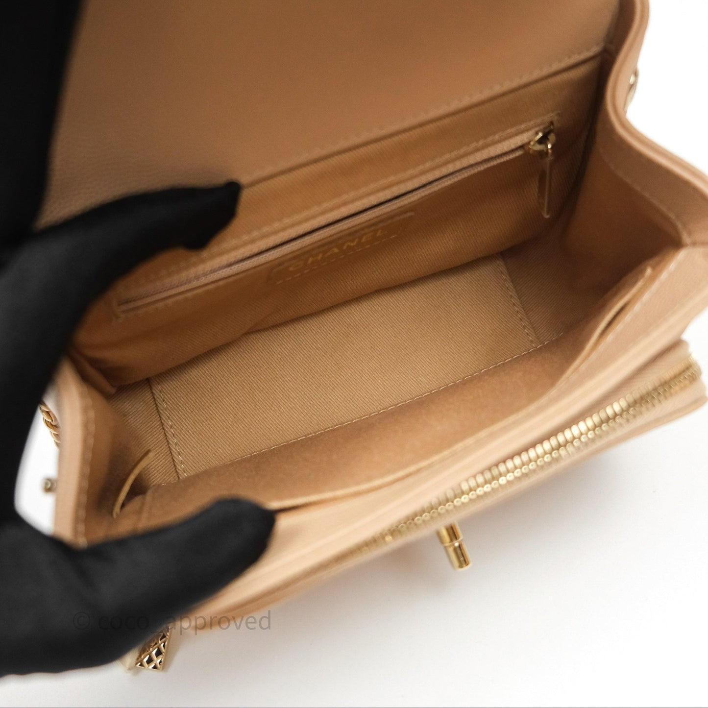 Chanel Quilted Small Business Affinity Flap Beige Caviar Gold Hardware