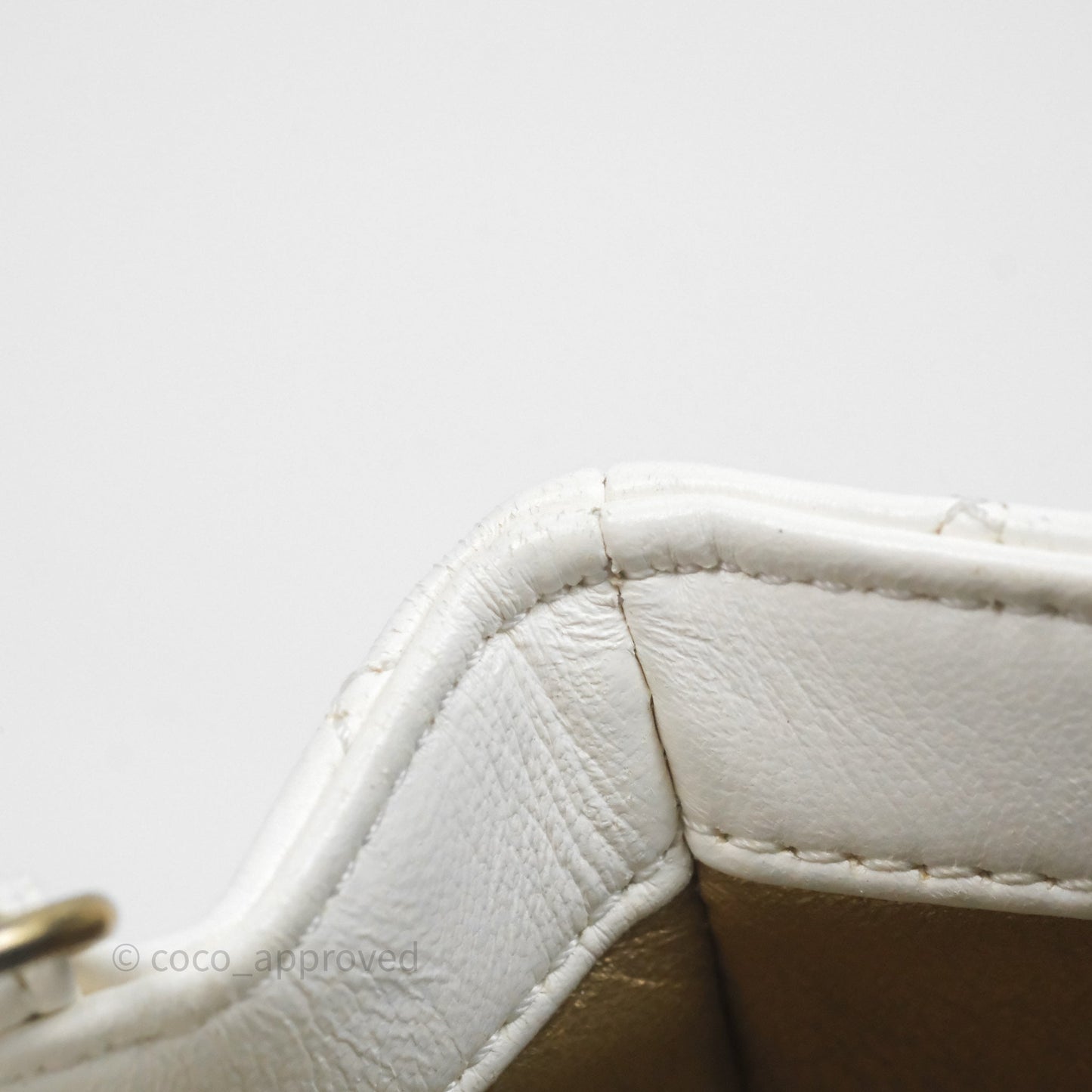 Chanel Mini Rectangular Pearl Crush Quilted White Lambskin Aged Gold Hardware