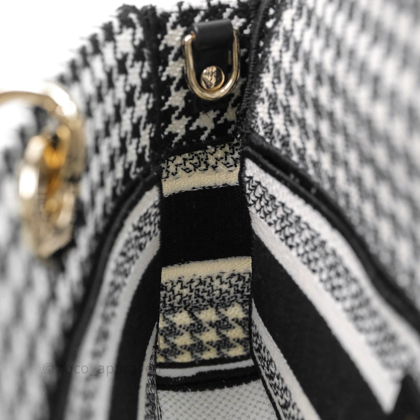 Christian Dior Medium Lady D-Joy Bag Black White Houndstooth Gold Hardware