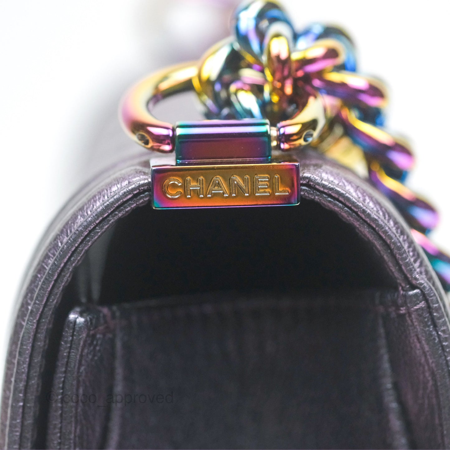 Chanel Medium Boy Quilted Iridescent Purple Goatskin Rainbow Hardware