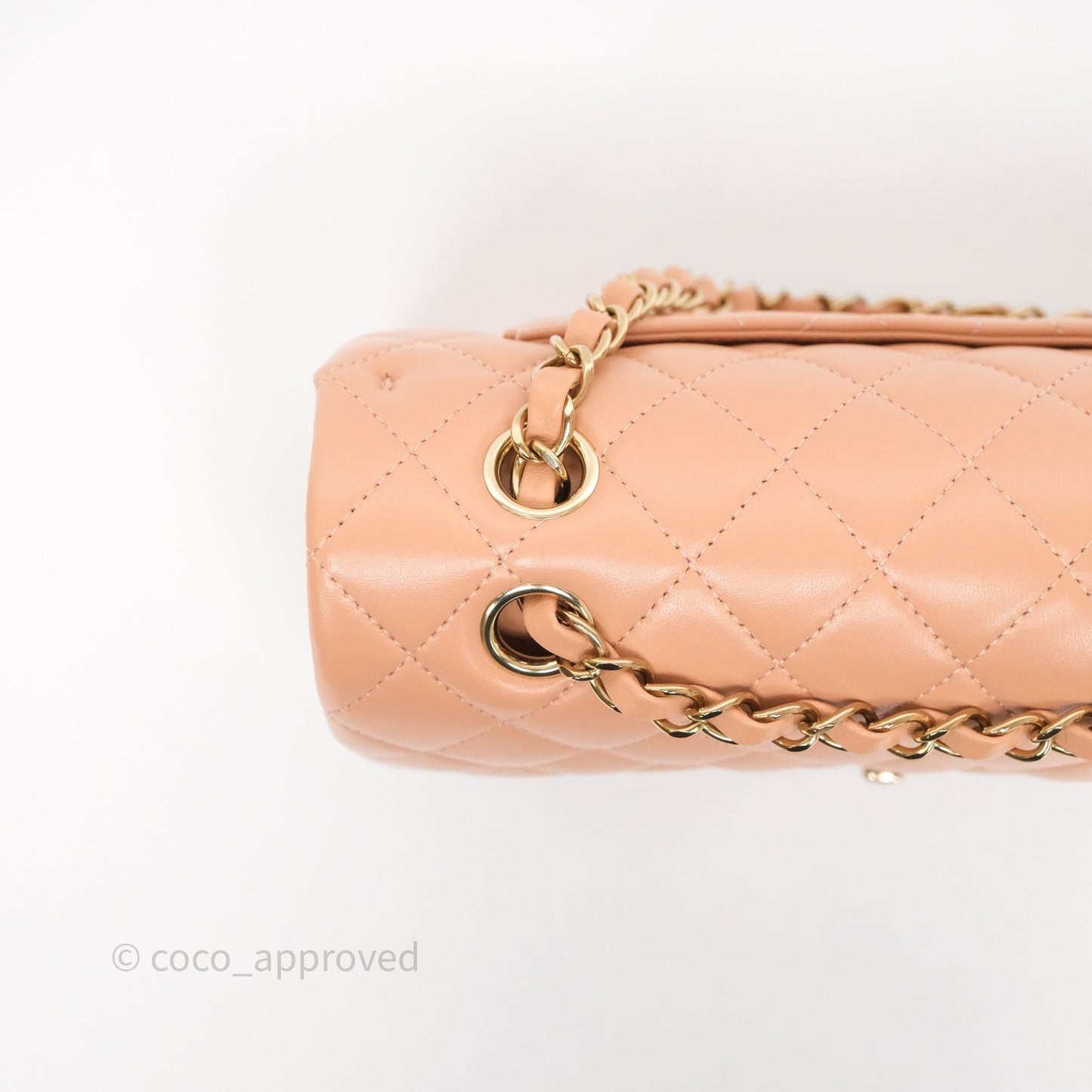 Chanel Small Classic Flap Quilted Dark Peach Beige Lambskin Gold Hardware