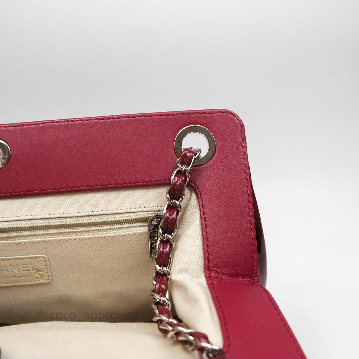 Chanel CC Shopping Tote Bag Red Patent Silver Hardware