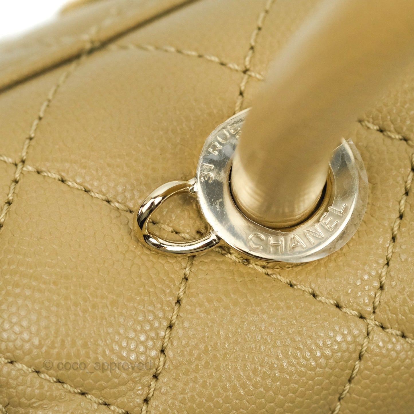 Chanel Small Coco Handle Quilted Dark Beige Caviar Gold Hardware Lizard Embossed Handle 21A