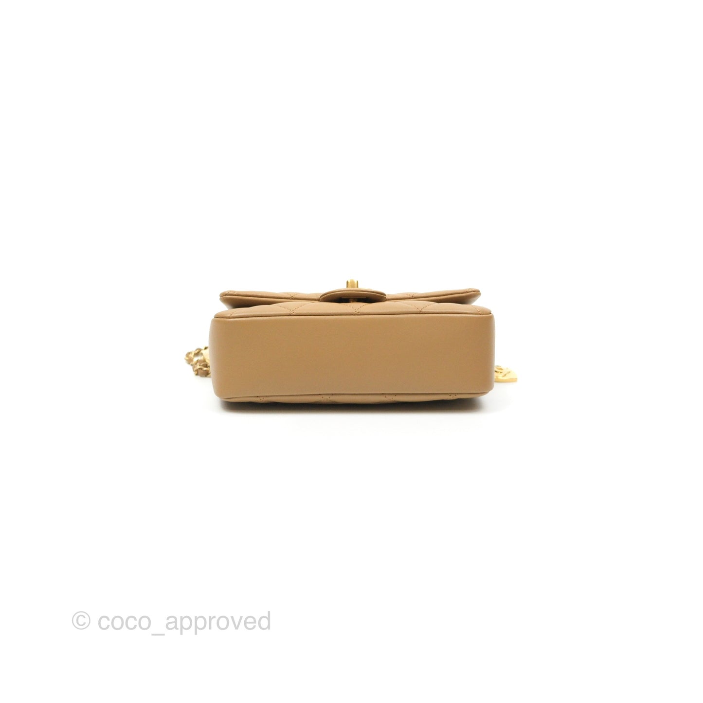 Chanel Mini Flap Bag With Heart CC Charm Dark Beige Lambskin Aged Gold Hardware