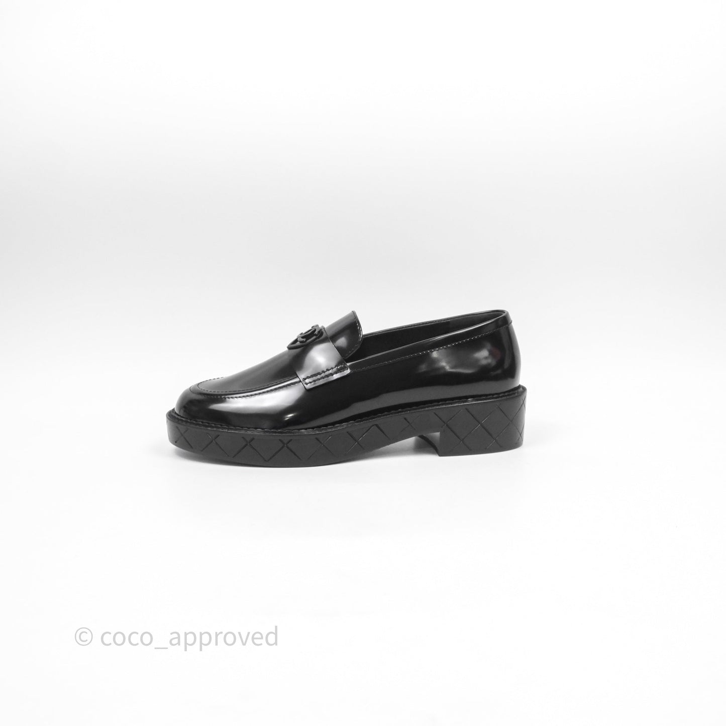 Chanel Shiny Calfskin So Black CC Mocassin Loafers Size 38.5