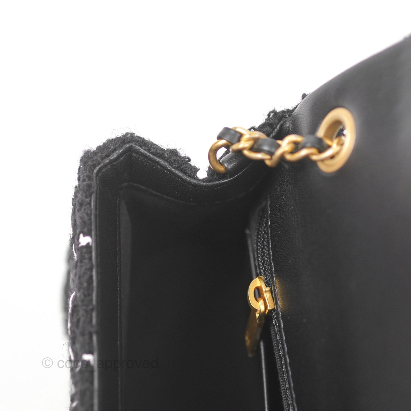 Chanel Mini Rectangular Pearl Crush Tweed Black White Grid Aged Gold Hardware