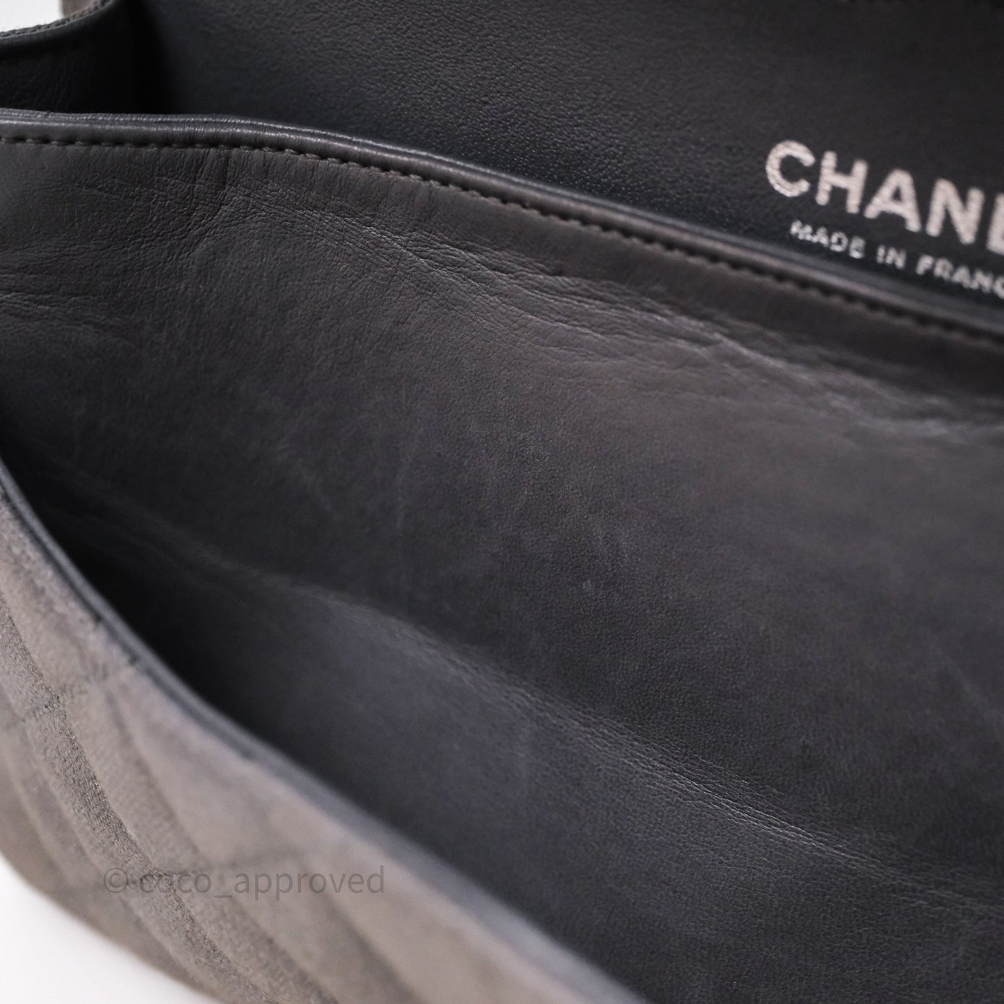 Chanel Classic M/L Medium Flap Quilted Iridescent Metallic Grey Canvas Silver Hardware
