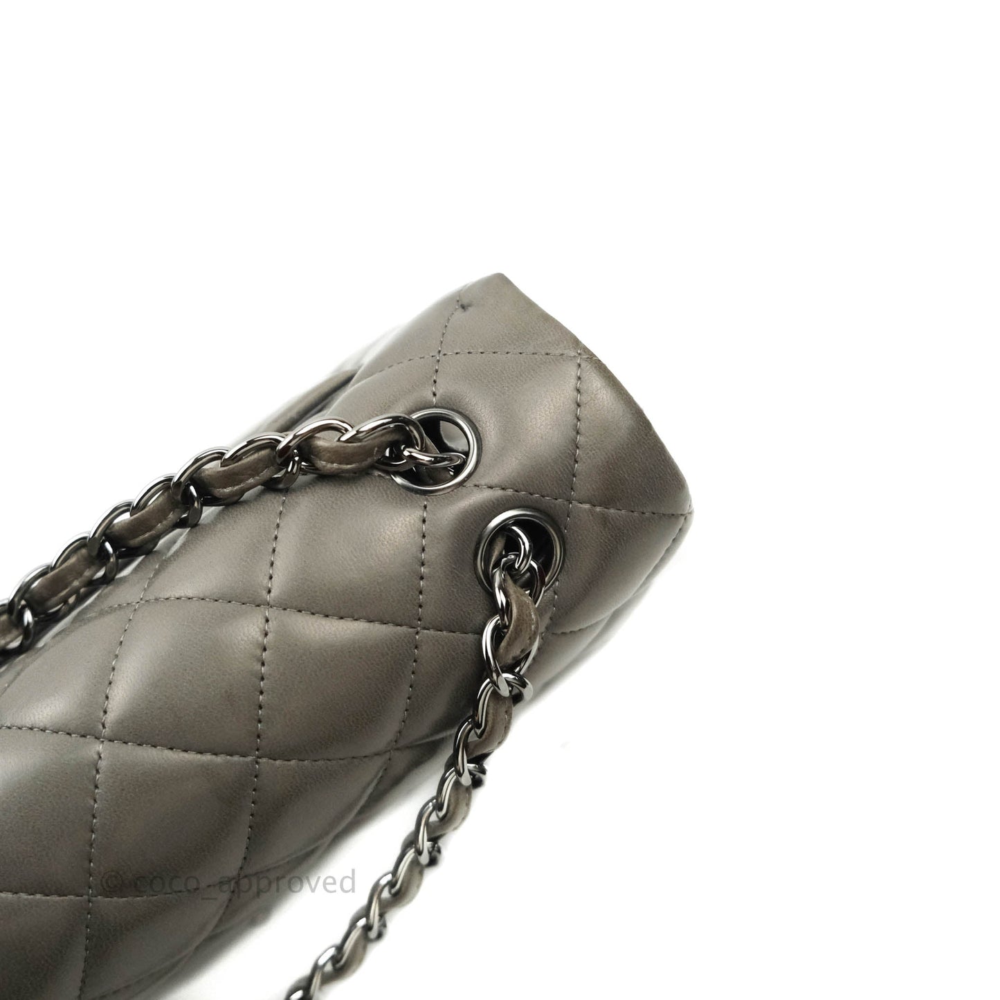 Chanel Classic Single Flap Maxi Grey Lambskin Gun Metal Hardware