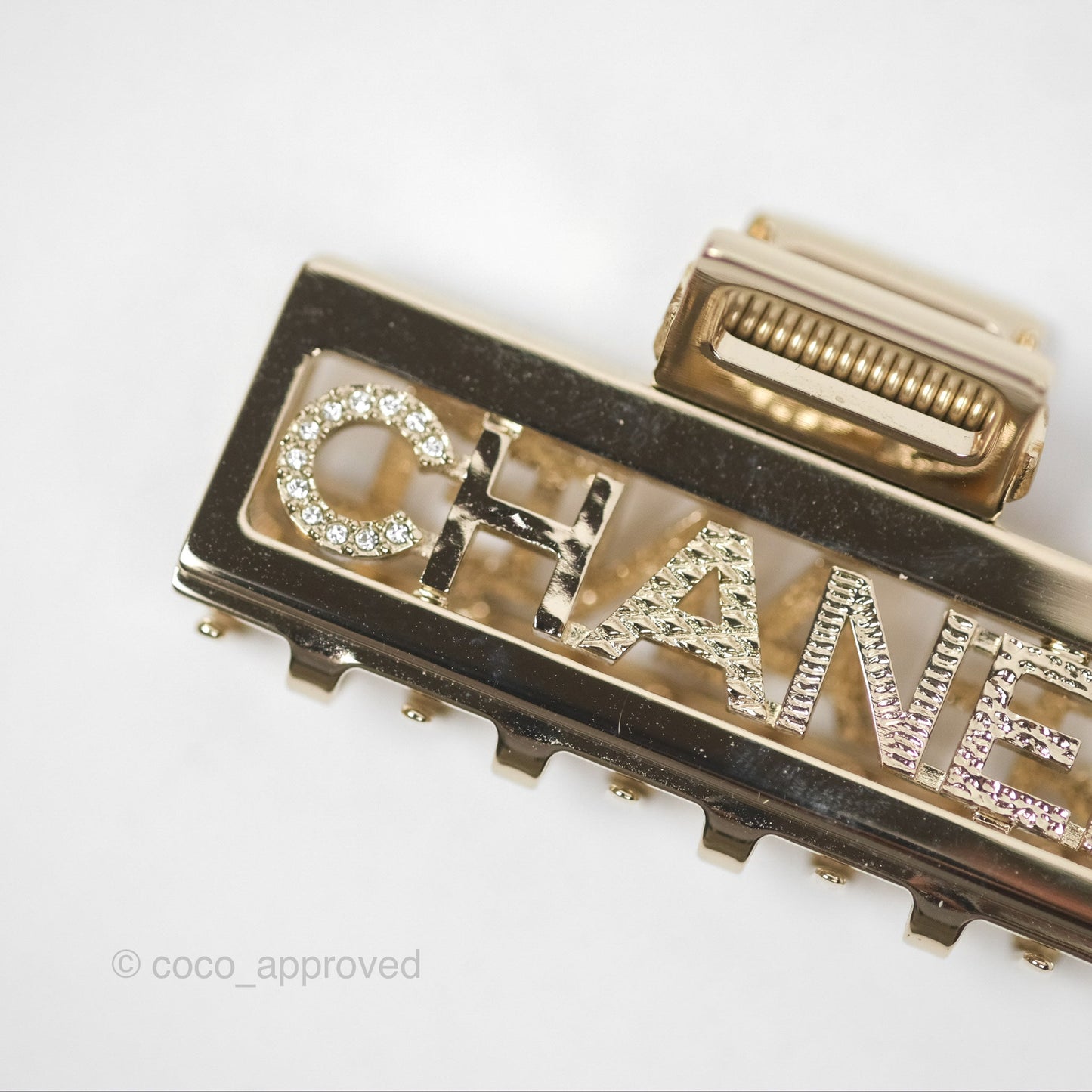 Chanel Crystal Logo Hair Claw Gold Tone 22P