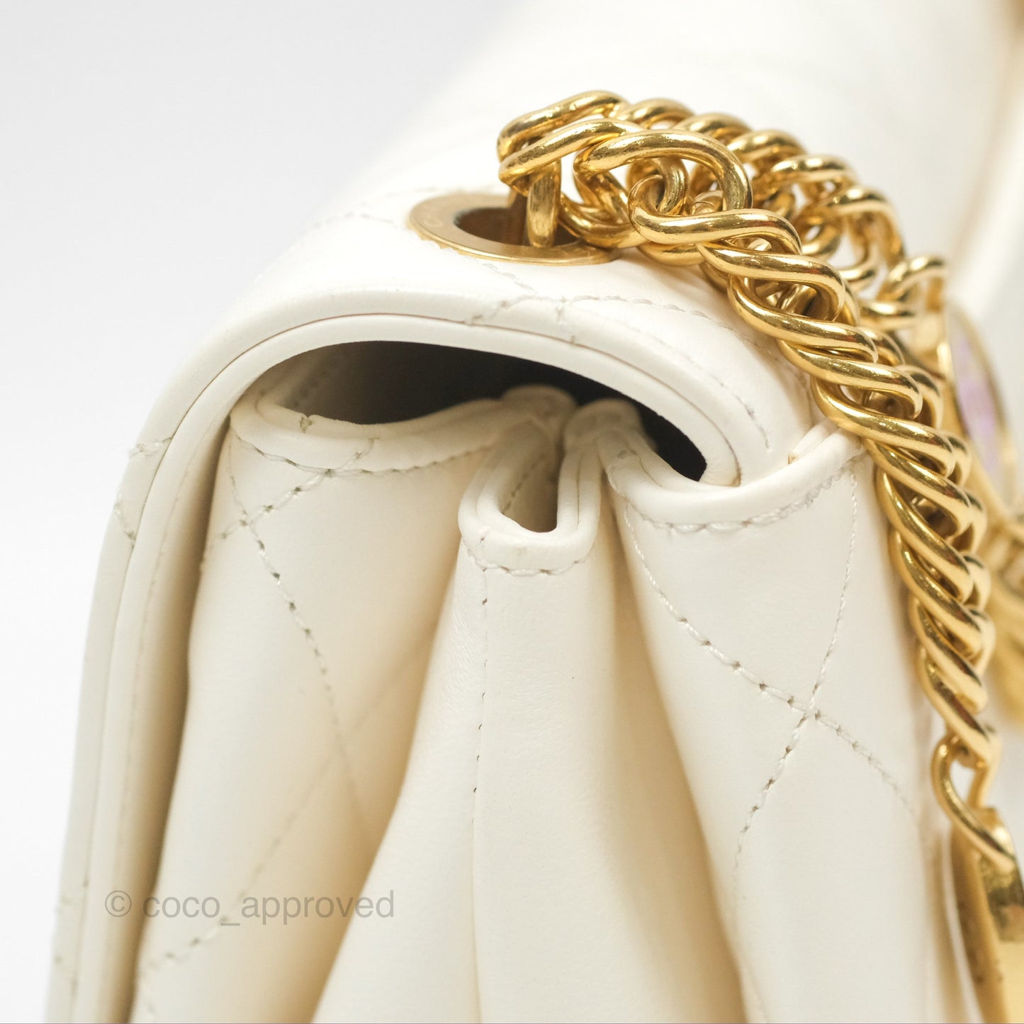 Chanel Mini Flap Bag with Enamel Charm Chain White Lambskin Gold Hardware