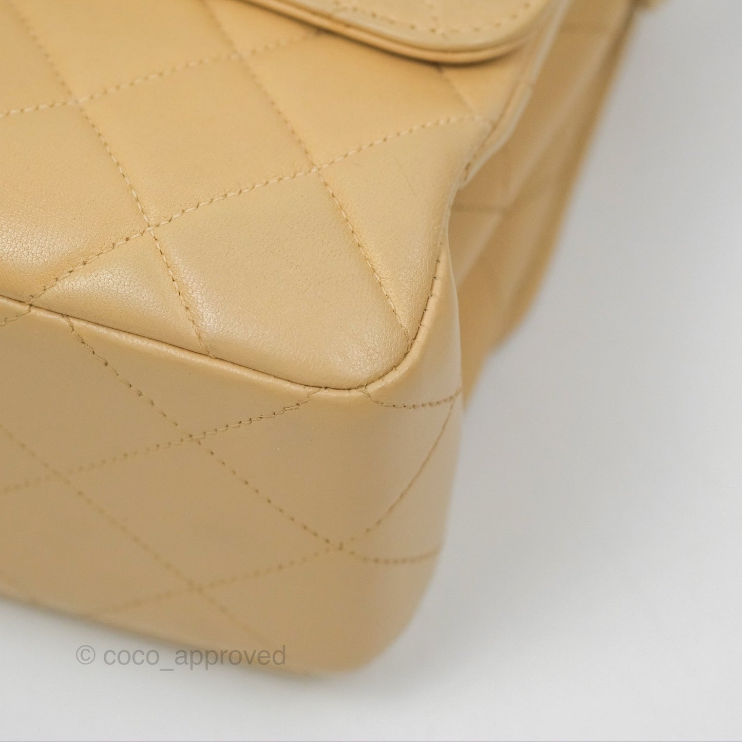 Chanel Vintage Double Sided Flap Bag Quilted Beige Lambskin Gold Hardware