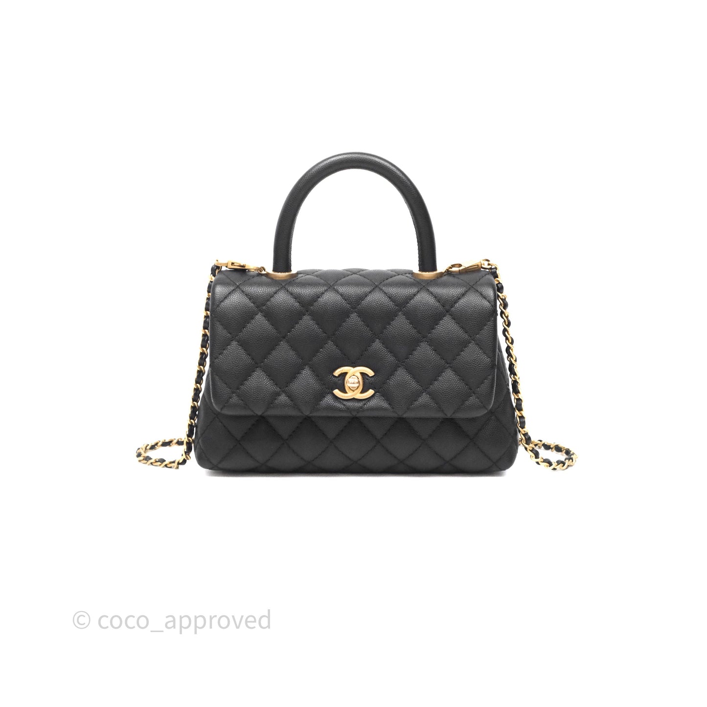 Chanel Small Quilted Coco Handle Black Caviar Aged Gold Hardware