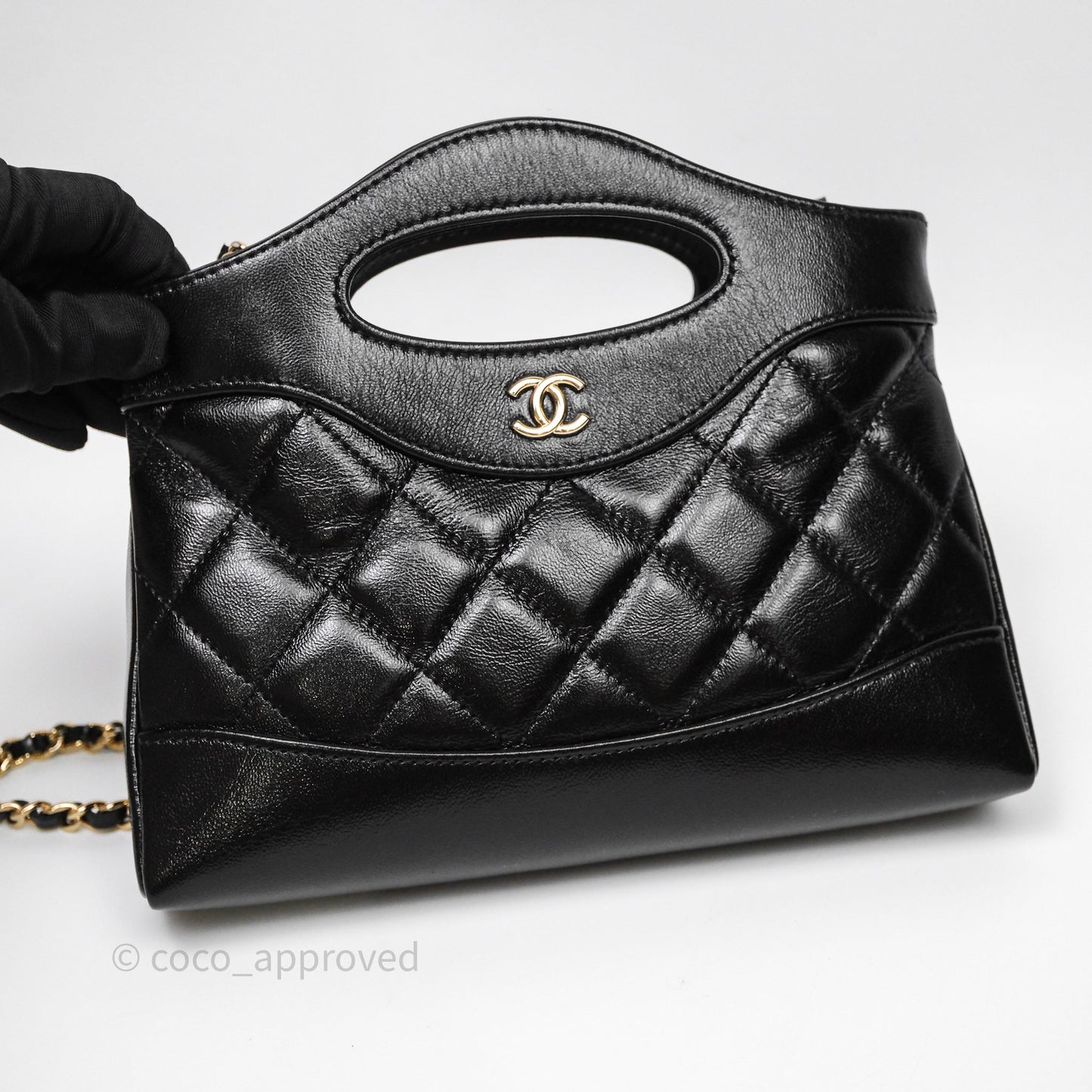 Chanel Nano 31 Black Shiny Lambskin Gold Hardware