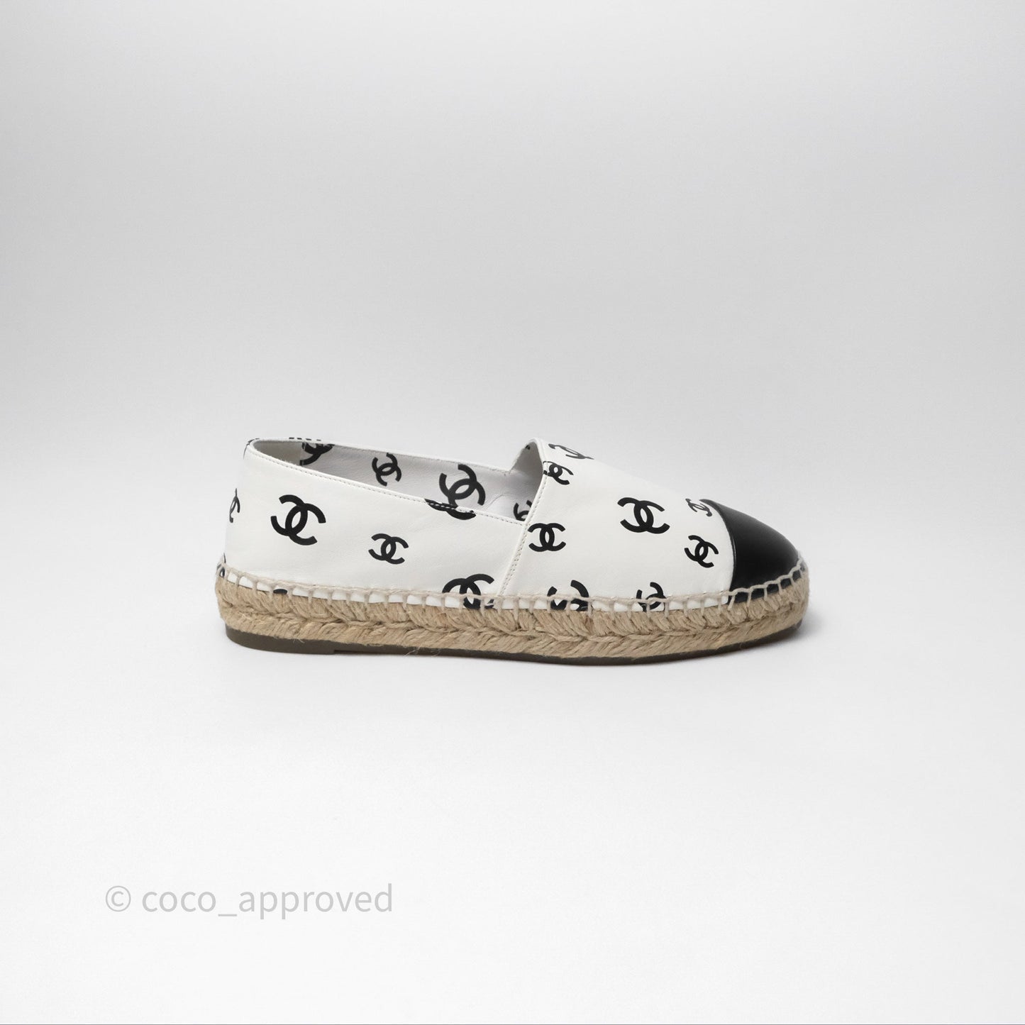 Chanel Printed CC Espadrilles Lambskin White/ Black Size 38