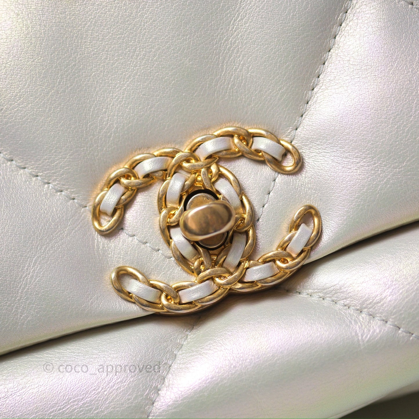 Chanel 19 Small Iridescent White Mixed Hardware