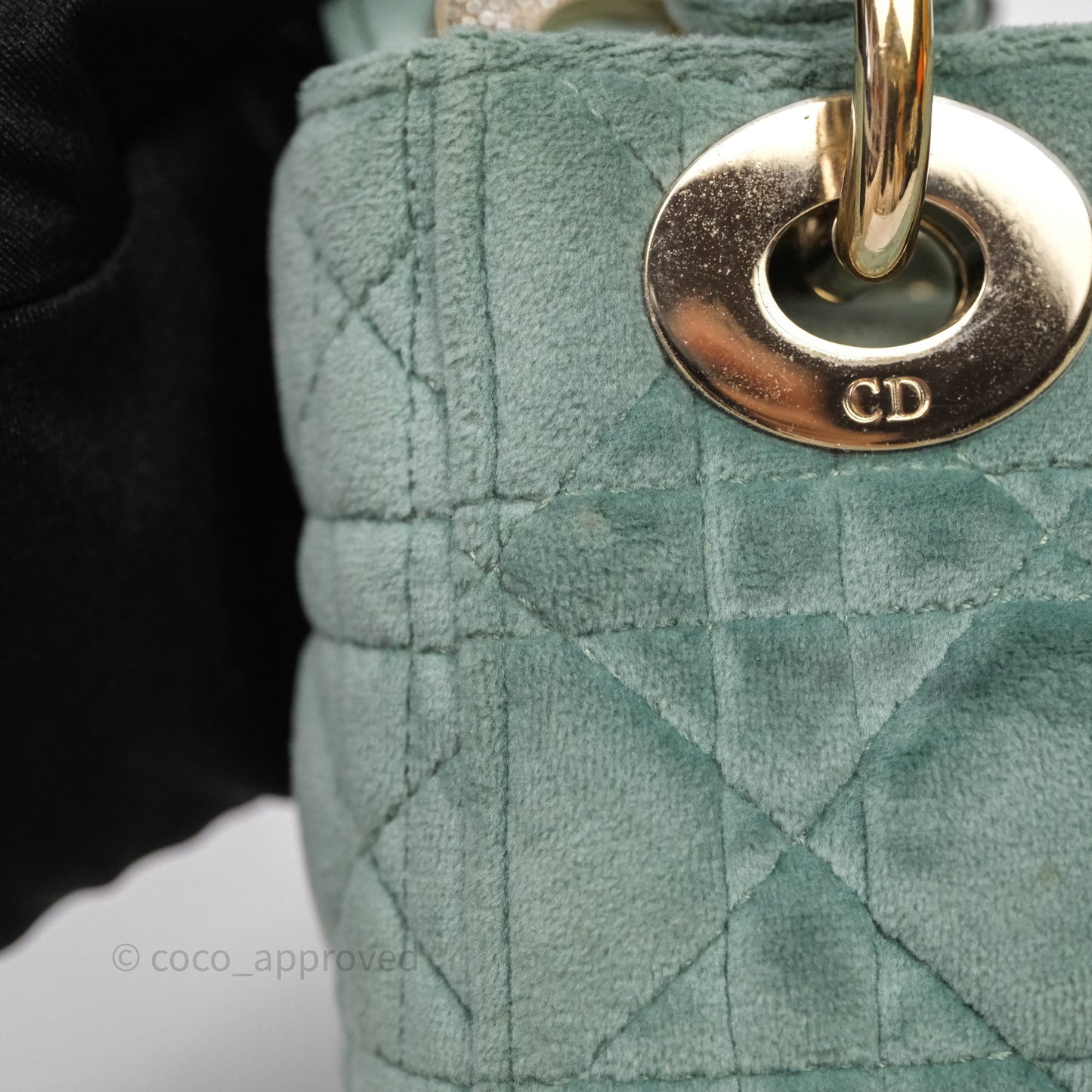 Christian Dior Mini Lady Dior Green Suede Cannage Gold Hardware