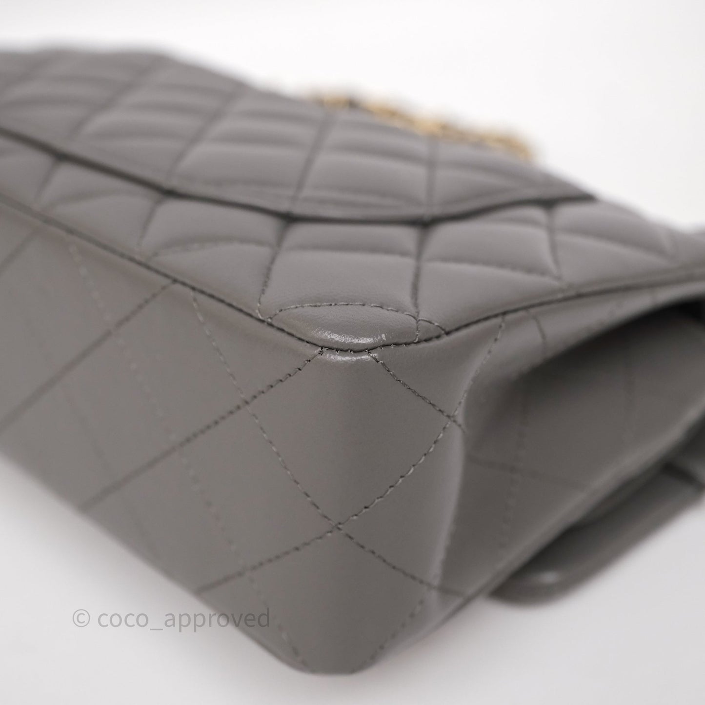 Chanel Small Quilted Classic Flap Grey Lambskin Light Gold Hardware