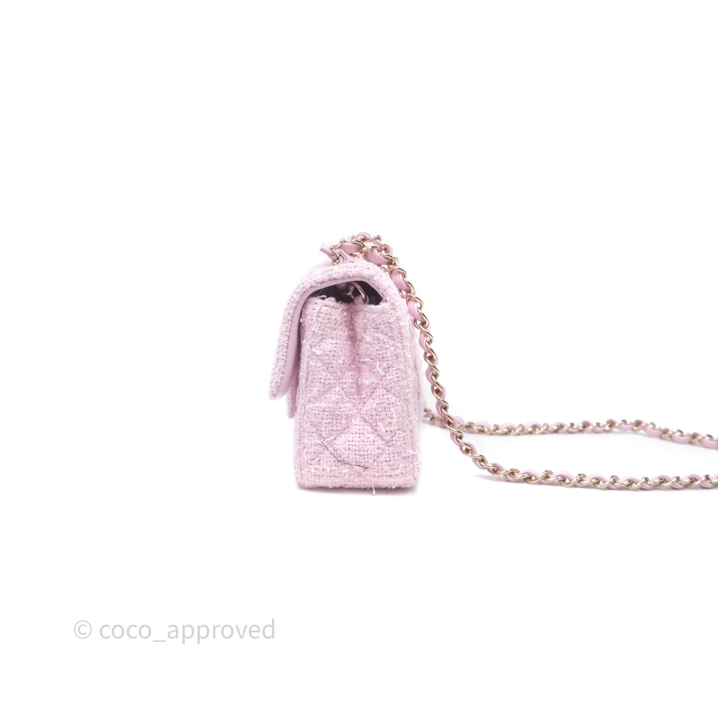 Chanel Classic Mini Rectangular Flap Pink Tweed Gold Hardware