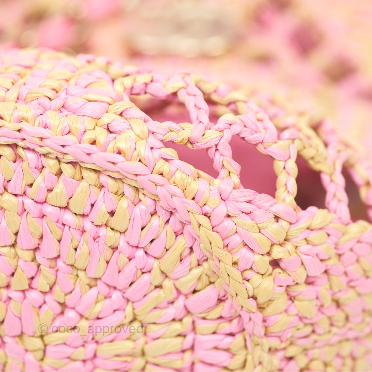 Chanel Coco Beach Bag Raffia Effect Braided Pink Beige Gold Hardware 24A