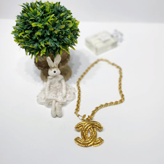 No.001604-Chanel Vintage Gold Metal Coco Mark Necklace