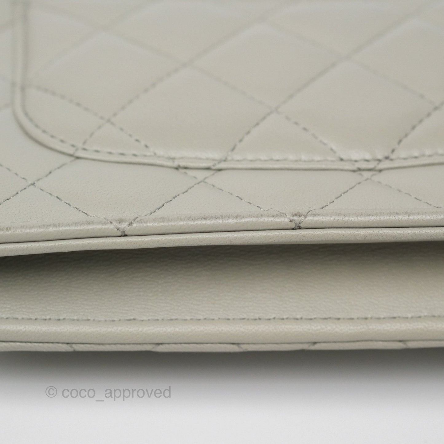 Chanel Classic Quilted Wallet on Chain WOC Light Grey Lambskin Gold Hardware
