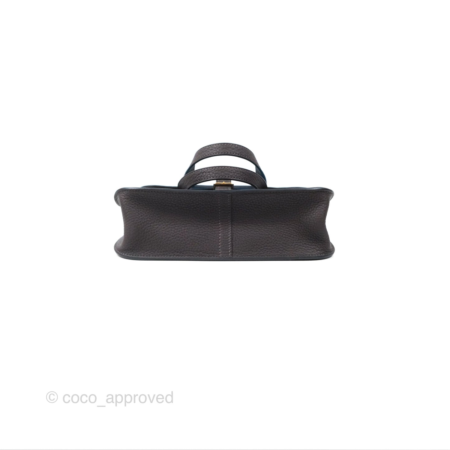 Hermès Halzan 25 Macassar 3S/ Bleu Zanzibar B3 Clemence Gold Hardware